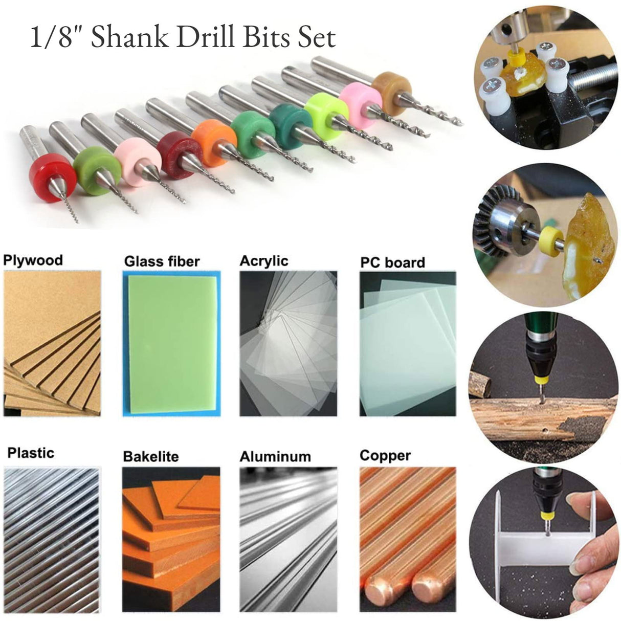 10Pcs PCB Drill Bits Set, 1/8" Shank Tungsten Carbide Micro Drill Bits Kit for PCB Print Circuit Board (0.6-1.5mm) Hilitand
