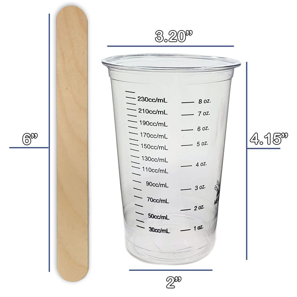 10 8oz Disposable Graduated Clear Plastic (PET) Cups and 10 6" Wood Stir Sticks for Mixing Paint, Stain, Epoxy, Resin by NetSellsIt NSI