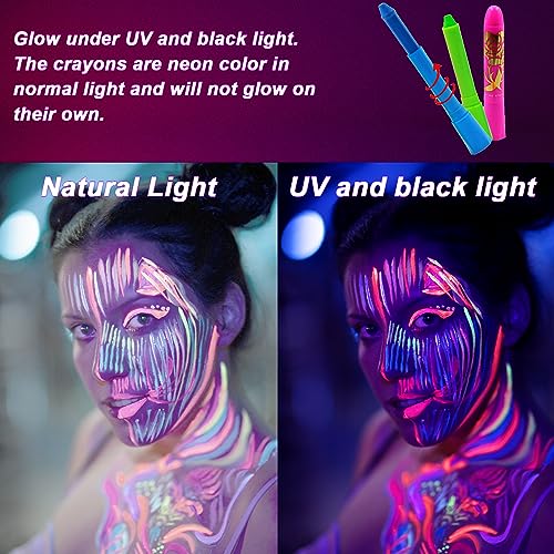 10 Color Glow in The Dark Face Paint,UV and Black Light Neon Face and Body Painting Set Mardi Gras Halloween Masquerade Black Light Birthday Party Sanhaipen