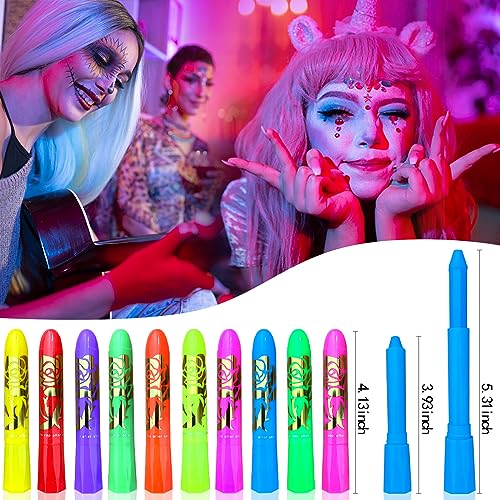 10 Color Glow in The Dark Face Paint,UV and Black Light Neon Face and Body Painting Set Mardi Gras Halloween Masquerade Black Light Birthday Party Sanhaipen