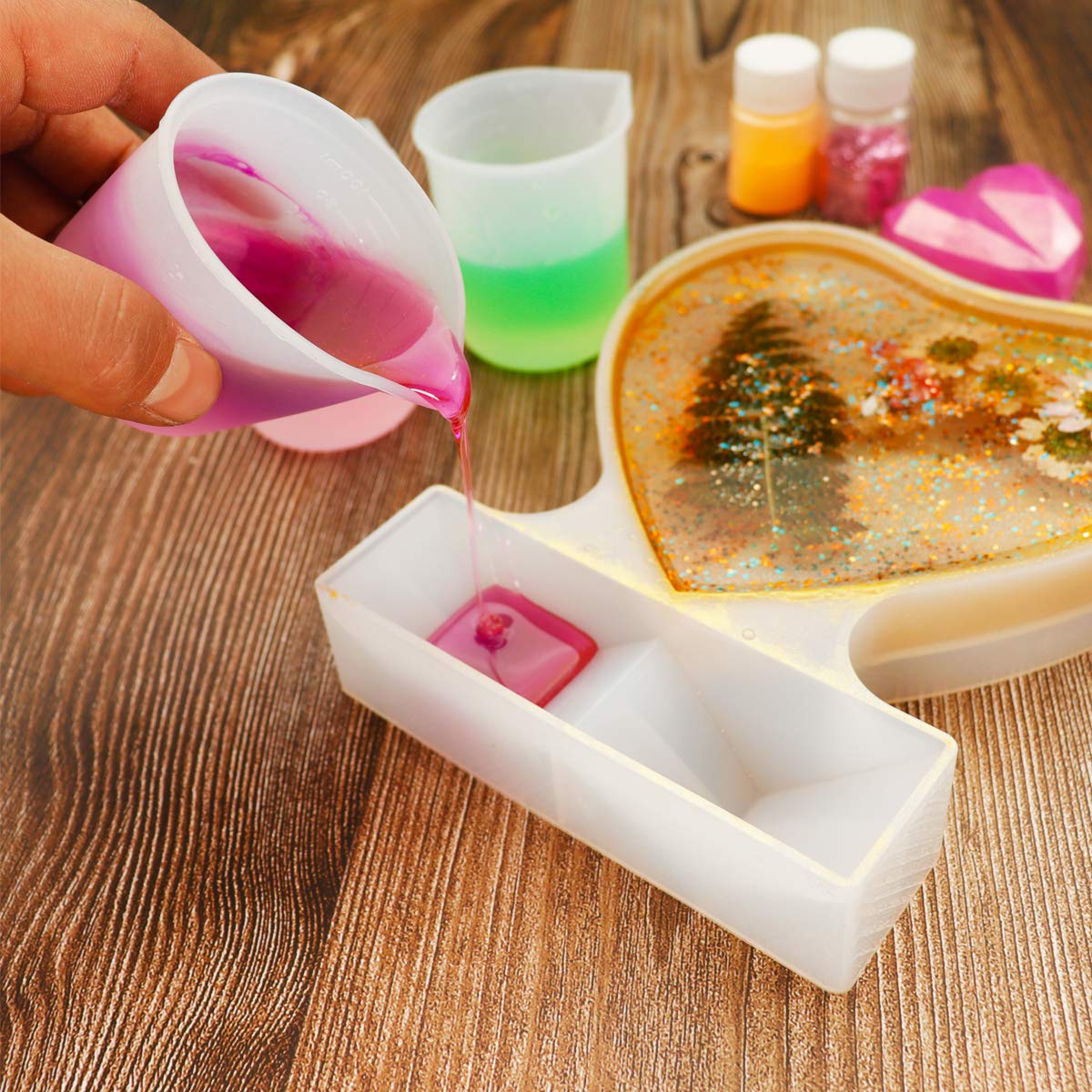 10 PCS 100ml Silicone Measuring Cups for Resin Non-Stick Mixing Cups Glue Tools, Precise Scale Toning Cups for Resin DIY Craft Jewelry Making Moukiween