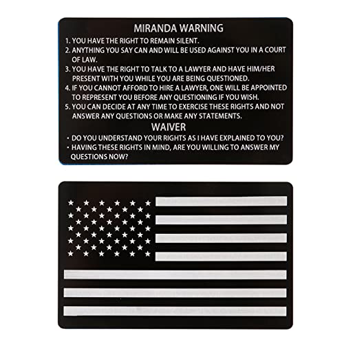 10 PCS Black Metal Miranda Warning Card With American Flag, Laser Engraved Insert Card Gift Sanfiland