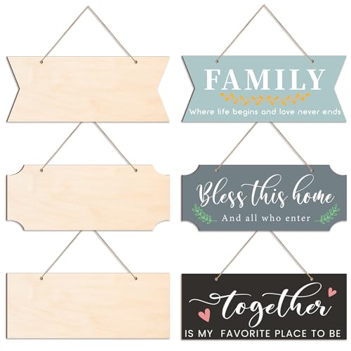 10 PCS Unfinished Wood Crafts Blanks Rectangle Hanging Wood Sign Plaque Wooden Slices Banners with Ropes for Pyrography Painting Writing DIY Home BAPHILE