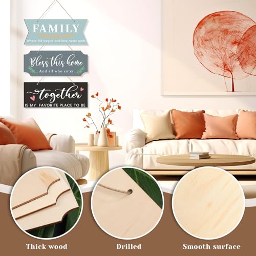 10 PCS Unfinished Wood Crafts Blanks Rectangle Hanging Wood Sign Plaque Wooden Slices Banners with Ropes for Pyrography Painting Writing DIY Home BAPHILE