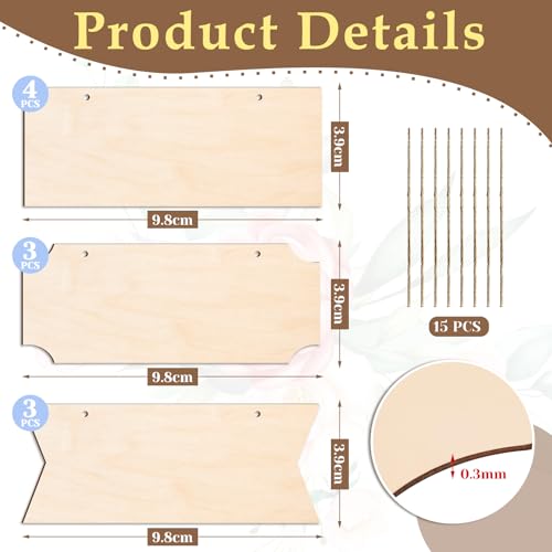 10 PCS Unfinished Wood Crafts Blanks Rectangle Hanging Wood Sign Plaque Wooden Slices Banners with Ropes for Pyrography Painting Writing DIY Home BAPHILE