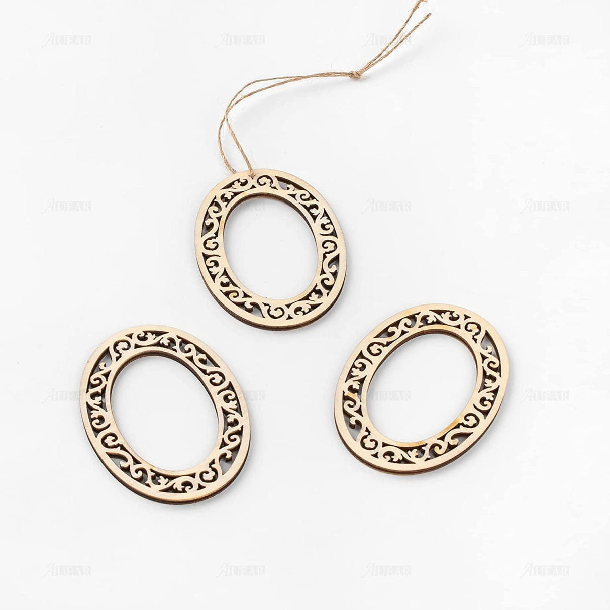 10 Pack 2.4''X1.8 Mini Unfinished Wooden Scrapbooking Picture Frames Craft Wood Frame Charms with Jute Rope WoodArtSupply