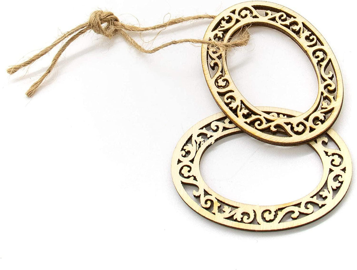 10 Pack 2.4''X1.8 Mini Unfinished Wooden Scrapbooking Picture Frames Craft Wood Frame Charms with Jute Rope WoodArtSupply