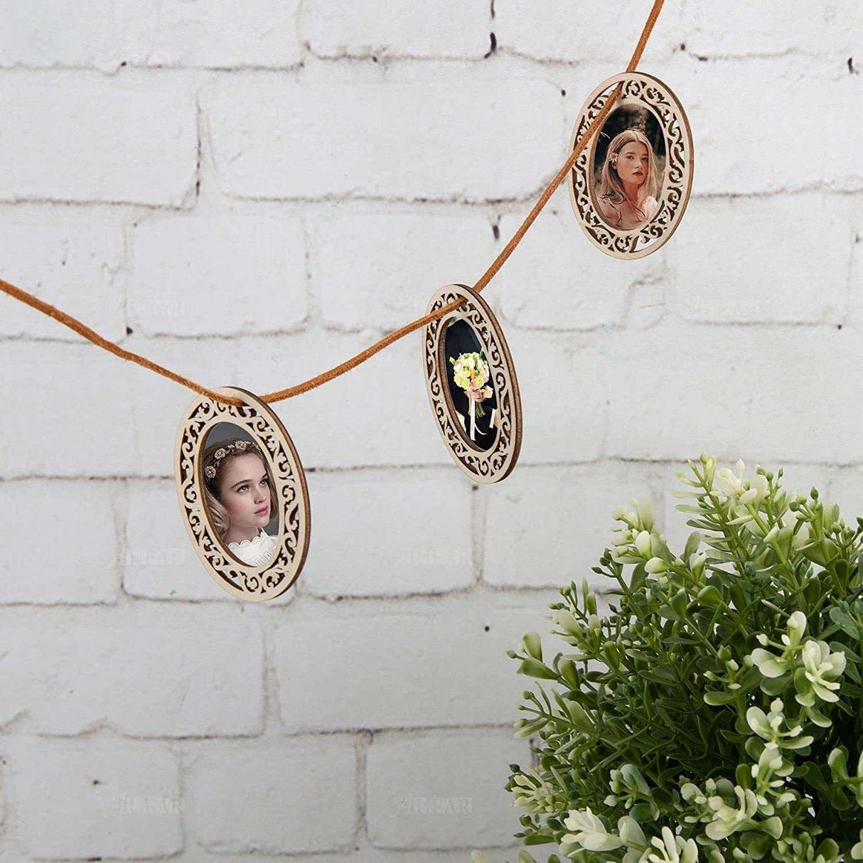 10 Pack 2.4''X1.8 Mini Unfinished Wooden Scrapbooking Picture Frames Craft Wood Frame Charms with Jute Rope WoodArtSupply