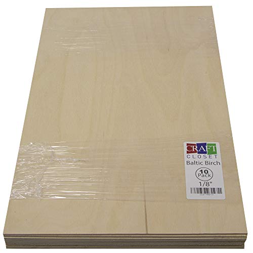 10 Pack | 3mm 1/8th inch Premium Baltic Birch Plywood, 12” x 19”, Glowforge Ready, Hand Selected Unfinished | Boxes of 10, 20, 50 and 100 | Laser Craft Closet