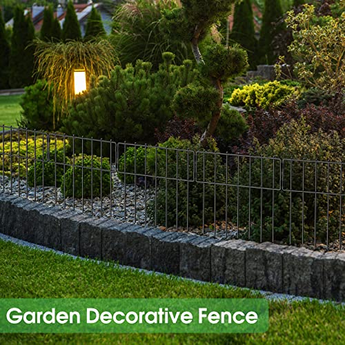 10 Pack Animal Barrier Fence, Total 17 Inch(H) X 10Ft(L) No Dig Dog Barrier Fence, Rustproof Metal Wire Panels Garden Bottom Fence, Dog Rabbits Ground Stakes Border Fence for Garden. NANANARDOSO