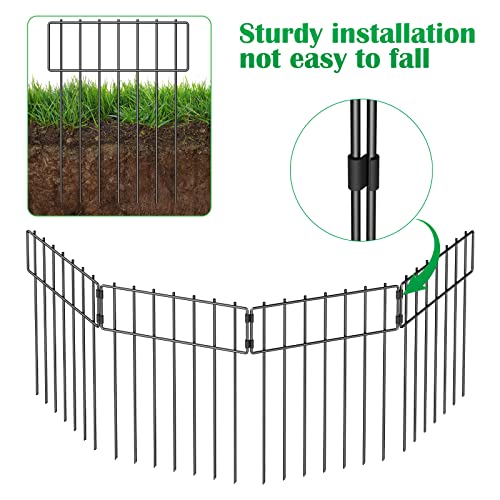 10 Pack Animal Barrier Fence, Total 17 Inch(H) X 10Ft(L) No Dig Dog Barrier Fence, Rustproof Metal Wire Panels Garden Bottom Fence, Dog Rabbits Ground Stakes Border Fence for Garden. NANANARDOSO