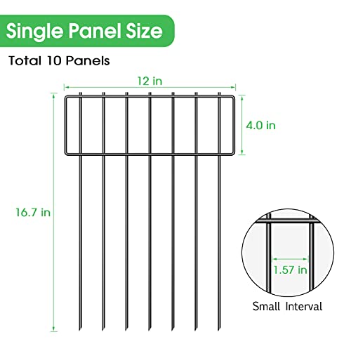10 Pack Animal Barrier Fence, Total 17 Inch(H) X 10Ft(L) No Dig Dog Barrier Fence, Rustproof Metal Wire Panels Garden Bottom Fence, Dog Rabbits Ground Stakes Border Fence for Garden. NANANARDOSO