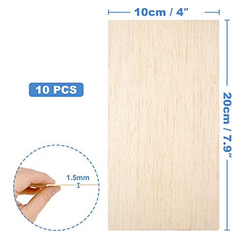 10 Pack Balsa Wood Sheets, Natural Unfinished Wood for House Aircraft Ship Boat DIY Wooden Plate Model, School Projects, Craft Project 100x200x1.5mm Thyores