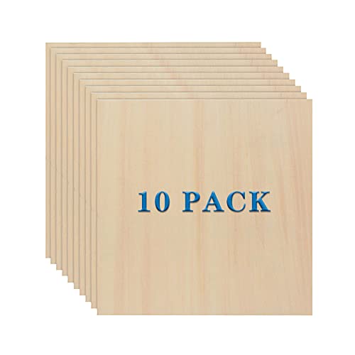 10 Pack Basswood Sheets 3mm 10 x 10 x 1/8 Inch Plywood Board, Thin Natural Unfinished Wood for DIY Crafts Painting, Hobby, Model Making, Wood Burning MIVIDE