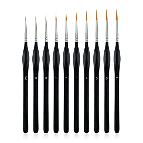 10 Pack Miniature Detail Paint Brushes Kit, Professional Tiny Paints Brushes Set for Watercolor, Oil, Face, Nail, Fine Detail Paint Brushes for Line LNAUJS