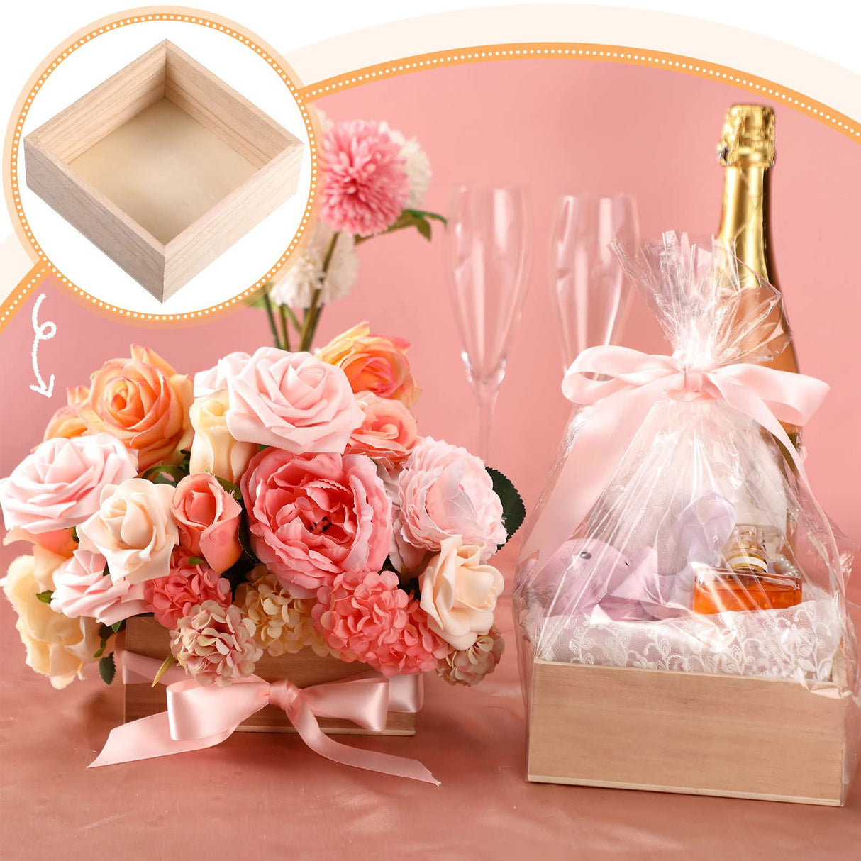 10 Pack Unfinished Wooden Box, 6 x 6 Inch Square Rustic Wooden Box Craft Storage Organizer Box for Storage, Art Collectibles, Home Decor, Desktop Yookeer