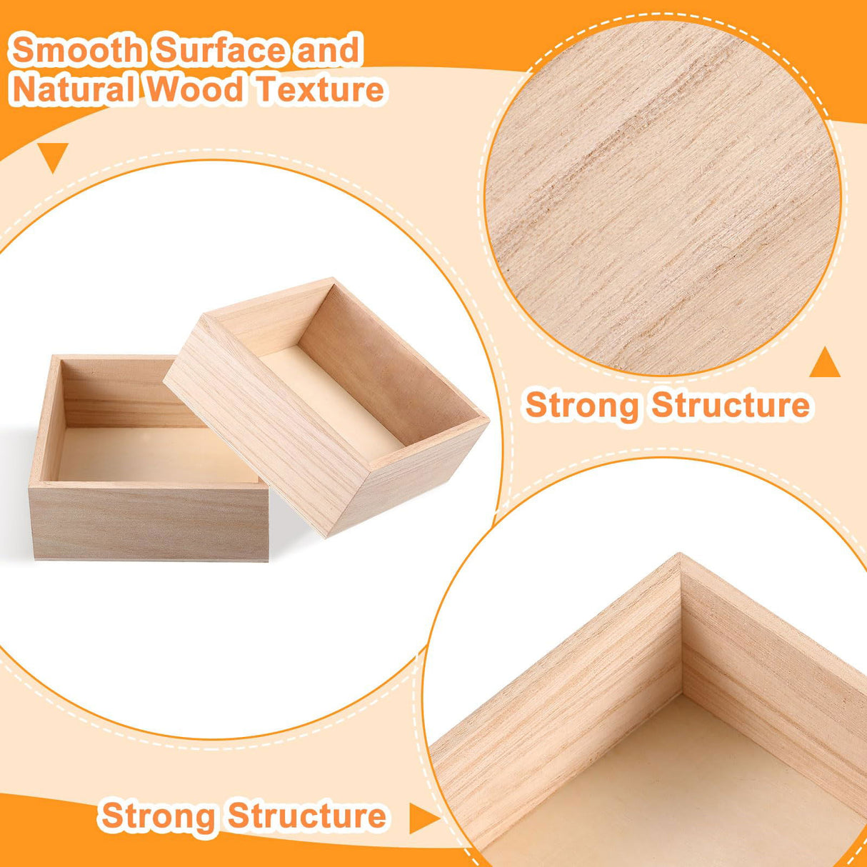 10 Pack Unfinished Wooden Box, 6 x 6 Inch Square Rustic Wooden Box Craft Storage Organizer Box for Storage, Art Collectibles, Home Decor, Desktop Yookeer