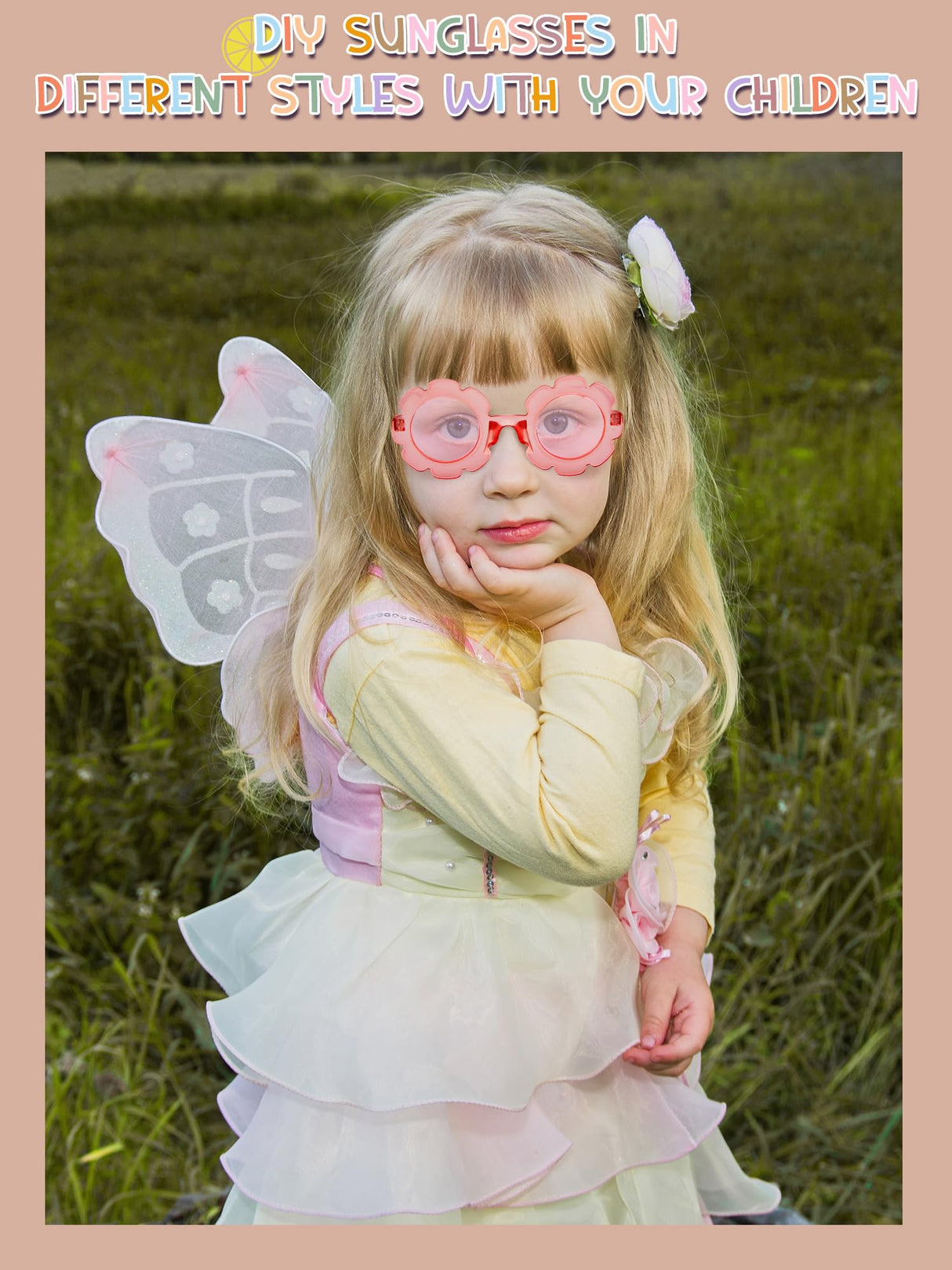 10 Pairs Kids Round Flower Sunglasses Glasses Outdoor Eyewear for Kid with 50 Daisy 100 Random Letter Beads (Elegant Color) Dunzy