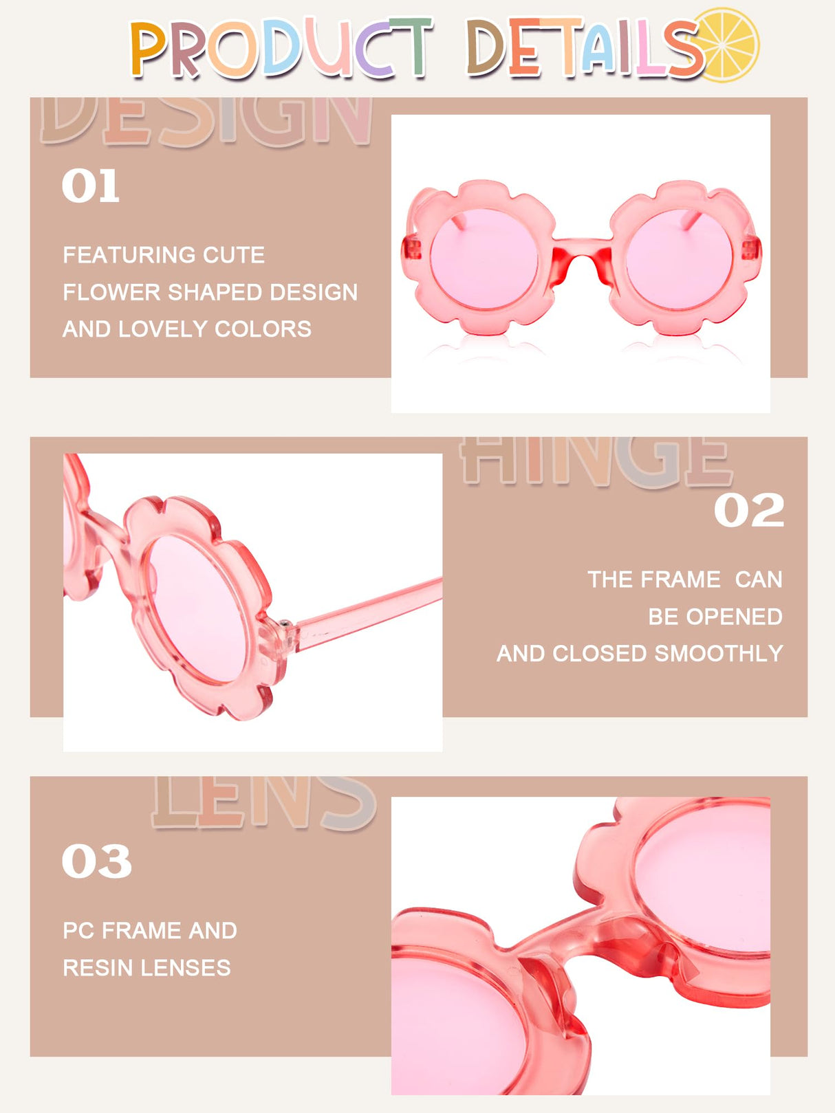 10 Pairs Kids Round Flower Sunglasses Glasses Outdoor Eyewear for Kid with 50 Daisy 100 Random Letter Beads (Elegant Color) Dunzy
