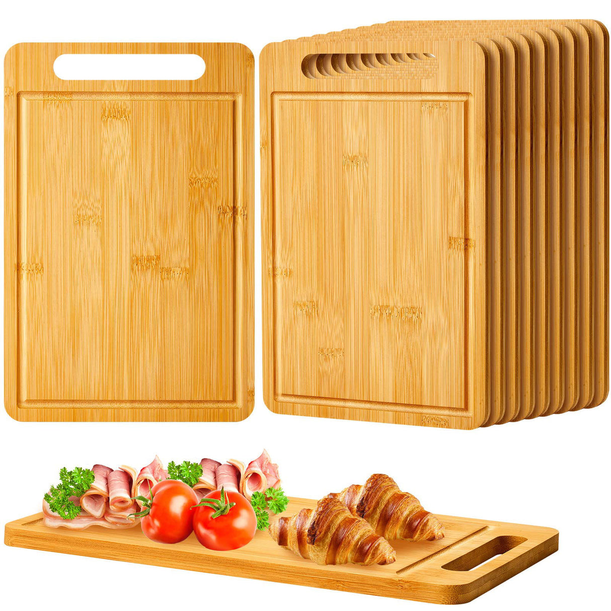 10 Pcs Bamboo Wood Cutting Board with Handle 12 x 7.8 Inch Bamboo Wooden Serving Board Kitchen Chopping Boards for Pizza, Bread, Cheese, Charcuterie, Nuenen