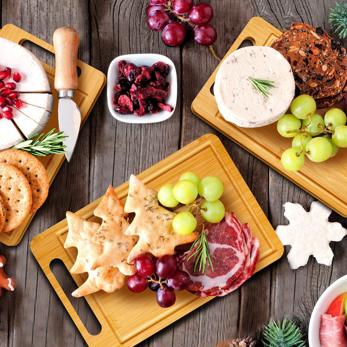 10 Pcs Bamboo Wood Cutting Board with Handle 12 x 7.8 Inch Bamboo Wooden Serving Board Kitchen Chopping Boards for Pizza, Bread, Cheese, Charcuterie, Nuenen