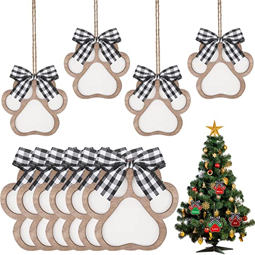 10 Pcs Dog Paw Christmas Ornament Pet Paw Wooden Dog Paw Print Cutout Unfinished Paw Cutouts for DIY Craft Christmas Embellishments Decor, 4 x 4 Yookeer