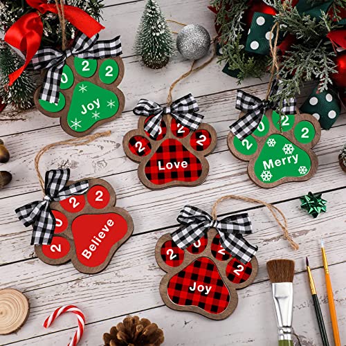 10 Pcs Dog Paw Christmas Ornament Pet Paw Wooden Dog Paw Print Cutout Unfinished Paw Cutouts for DIY Craft Christmas Embellishments Decor, 4 x 4 Yookeer