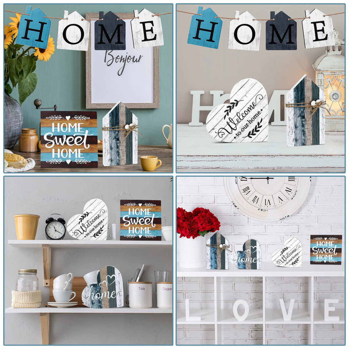 10 Pcs Farmhouse Tiered Tray Decor Farmhouse Home Decor Mini Signs Rustic Tiered Tray Signs Home Wood Sign Cutting Broad House Shaped Table Decor Buffalo Plaid Wooden Farm Sign (Retro Home Style) Yulejo