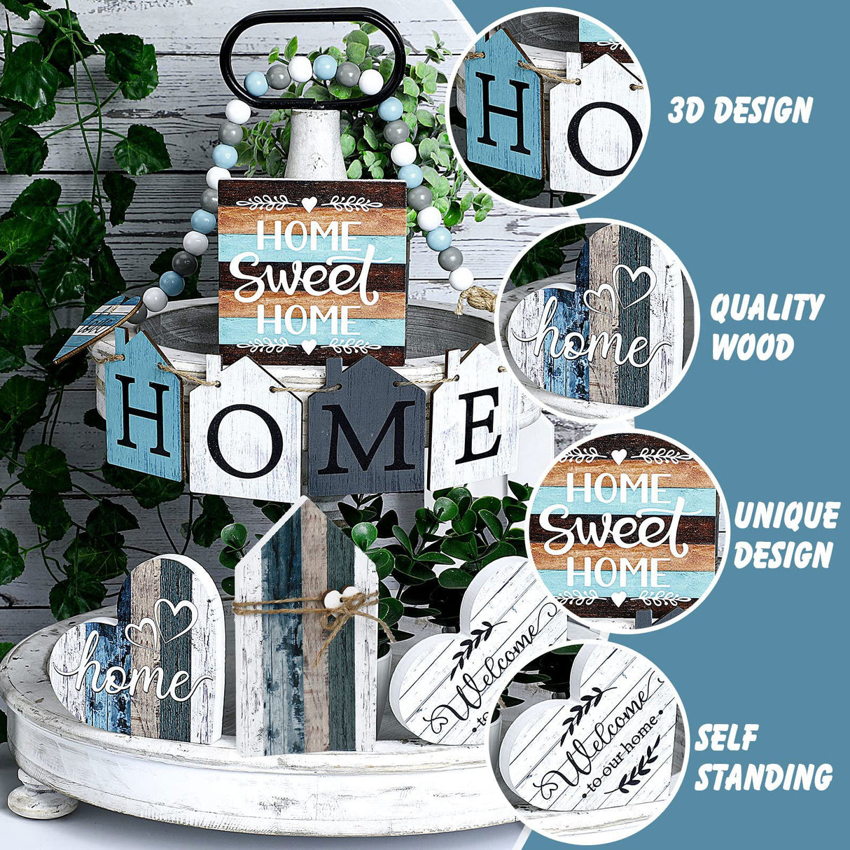 10 Pcs Farmhouse Tiered Tray Decor Farmhouse Home Decor Mini Signs Rustic Tiered Tray Signs Home Wood Sign Cutting Broad House Shaped Table Decor Buffalo Plaid Wooden Farm Sign (Retro Home Style) Yulejo