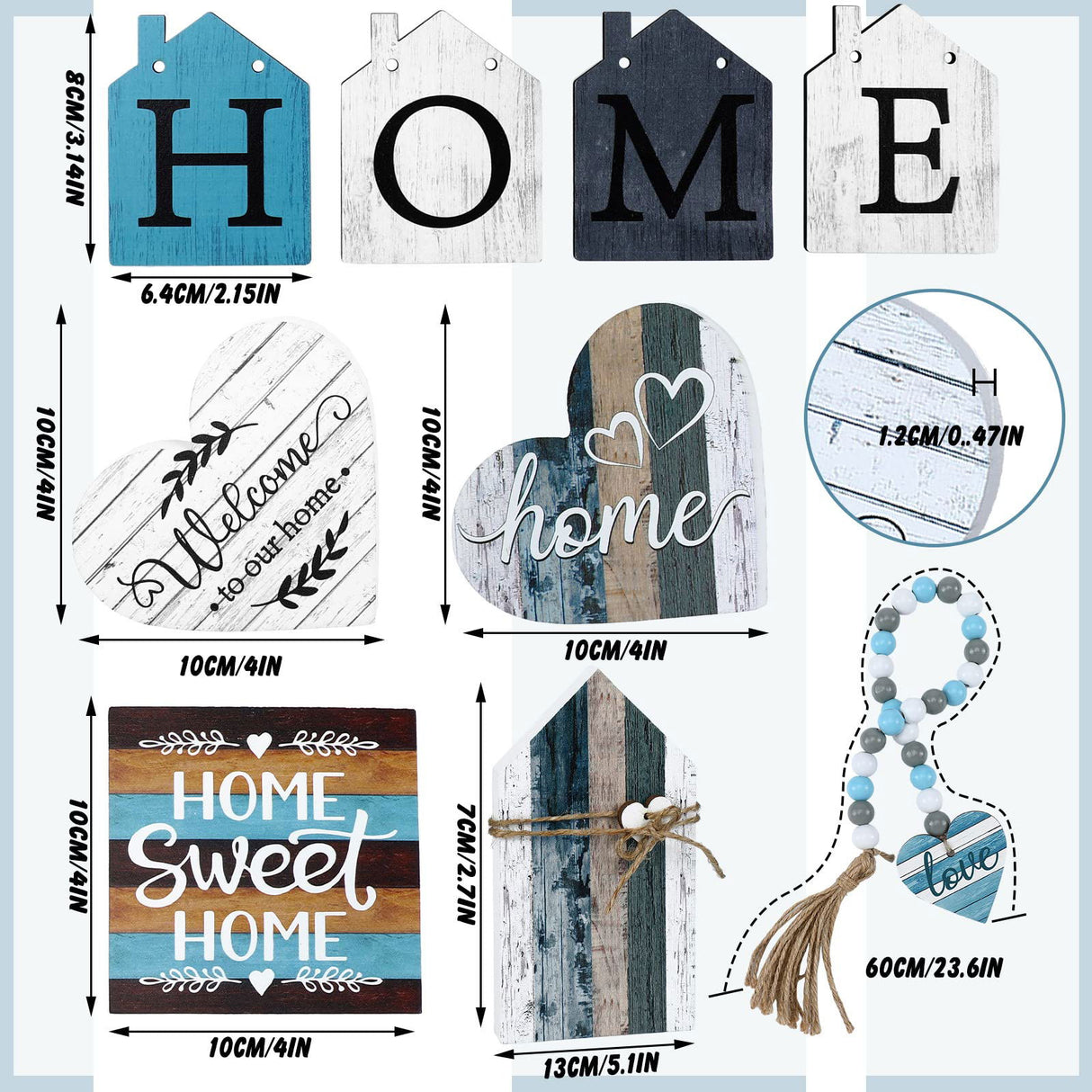 10 Pcs Farmhouse Tiered Tray Decor Farmhouse Home Decor Mini Signs Rustic Tiered Tray Signs Home Wood Sign Cutting Broad House Shaped Table Decor Buffalo Plaid Wooden Farm Sign (Retro Home Style) Yulejo