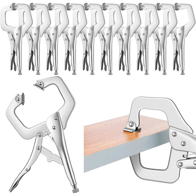 10 Pcs Locking C Clamp, Locking Pliers Adjustable Welding Clamp with Regular Tip and Swivel Pad for Shop Home Farm and Auto Workshop Woodworking,