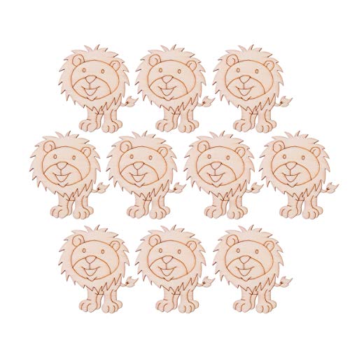 10 Pcs Wood Slices for Crafts, Christmas Decorations Lion Wooden Ornaments for Crafts Unfinished Predrilled Embellishments with Natural Twine for PartyKindom