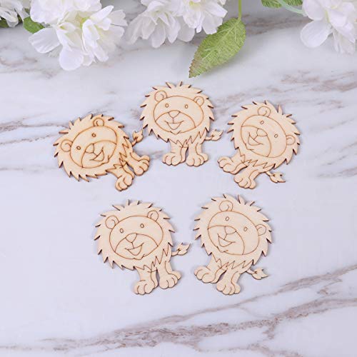 10 Pcs Wood Slices for Crafts, Christmas Decorations Lion Wooden Ornaments for Crafts Unfinished Predrilled Embellishments with Natural Twine for PartyKindom
