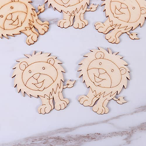 10 Pcs Wood Slices for Crafts, Christmas Decorations Lion Wooden Ornaments for Crafts Unfinished Predrilled Embellishments with Natural Twine for PartyKindom