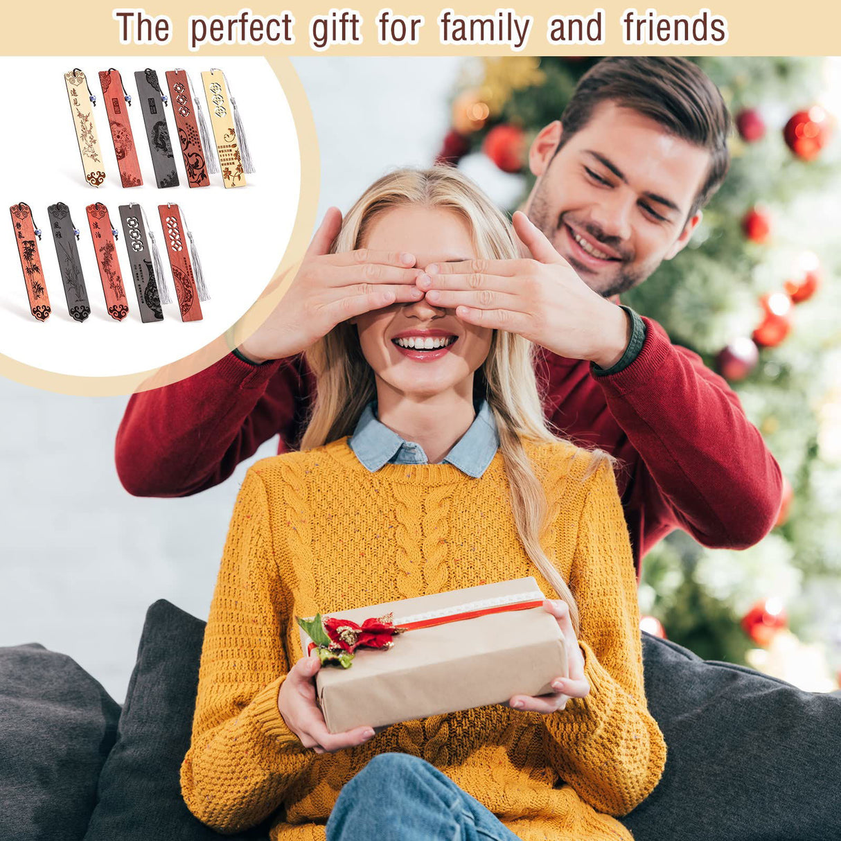 10 Pcs Wooden Bookmark Craft with 10 Pcs Velvet Bags Set Handmade Wooden Carving Book Mark with Porcelain Pendant for Women Men for Office Teacher Yexiya