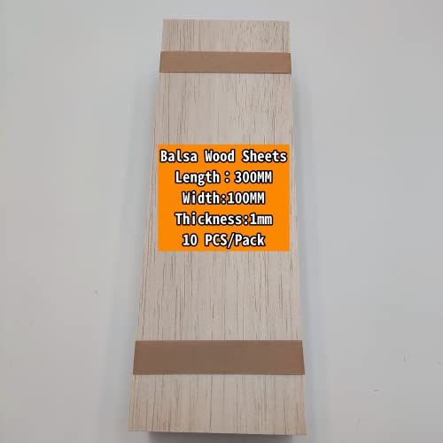 10 Pieces 1mm Balsa Wood Sheets 100mm X 300mm Natural Unfinished Wood for House Aircraft Ship Boat DIY Wooden Plate Model Craft Project US3001 通用