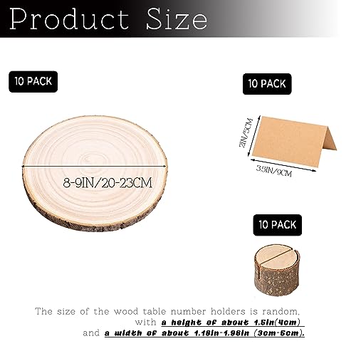 10 Pieces 8-9 Inch Wood Slices,Round Natural Wood Slices with Wood Table Number Holders and Cards,for Weddings,Table Centerpieces BBRGIRL