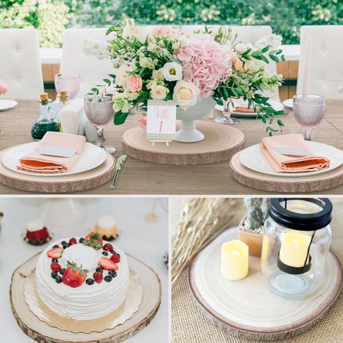 10 Pieces 8-9 Inch Wood Slices,Round Natural Wood Slices with Wood Table Number Holders and Cards,for Weddings,Table Centerpieces BBRGIRL