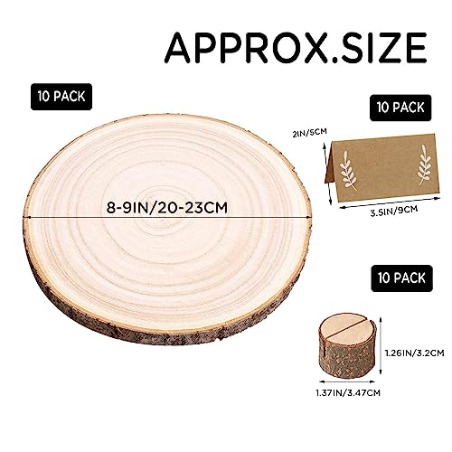 10 Pieces 8-9 Inch Wood Slices with Table Number Holders and Cards, Wood Slice Table Decor Perfect for Wedding, Party, Housewarming, Christmas and Wanwanzi