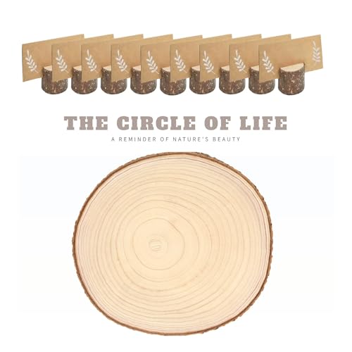 10 Pieces 8-9 Inch Wood Slices with Table Number Holders and Cards, Wood Slice Table Decor Perfect for Wedding, Party, Housewarming, Christmas and Wanwanzi