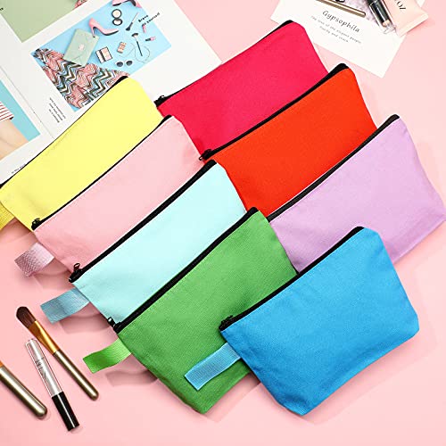 10 Pieces Canvas Makeup Bags Bulk Travel Cosmetic Bags Plain Makeup Pouch Multi-Purpose Blank Travel Toiletry Bag DIY Craft Bags with Zipper for Saintrygo