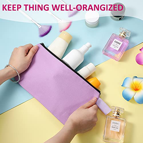 10 Pieces Canvas Makeup Bags Bulk Travel Cosmetic Bags Plain Makeup Pouch Multi-Purpose Blank Travel Toiletry Bag DIY Craft Bags with Zipper for Saintrygo