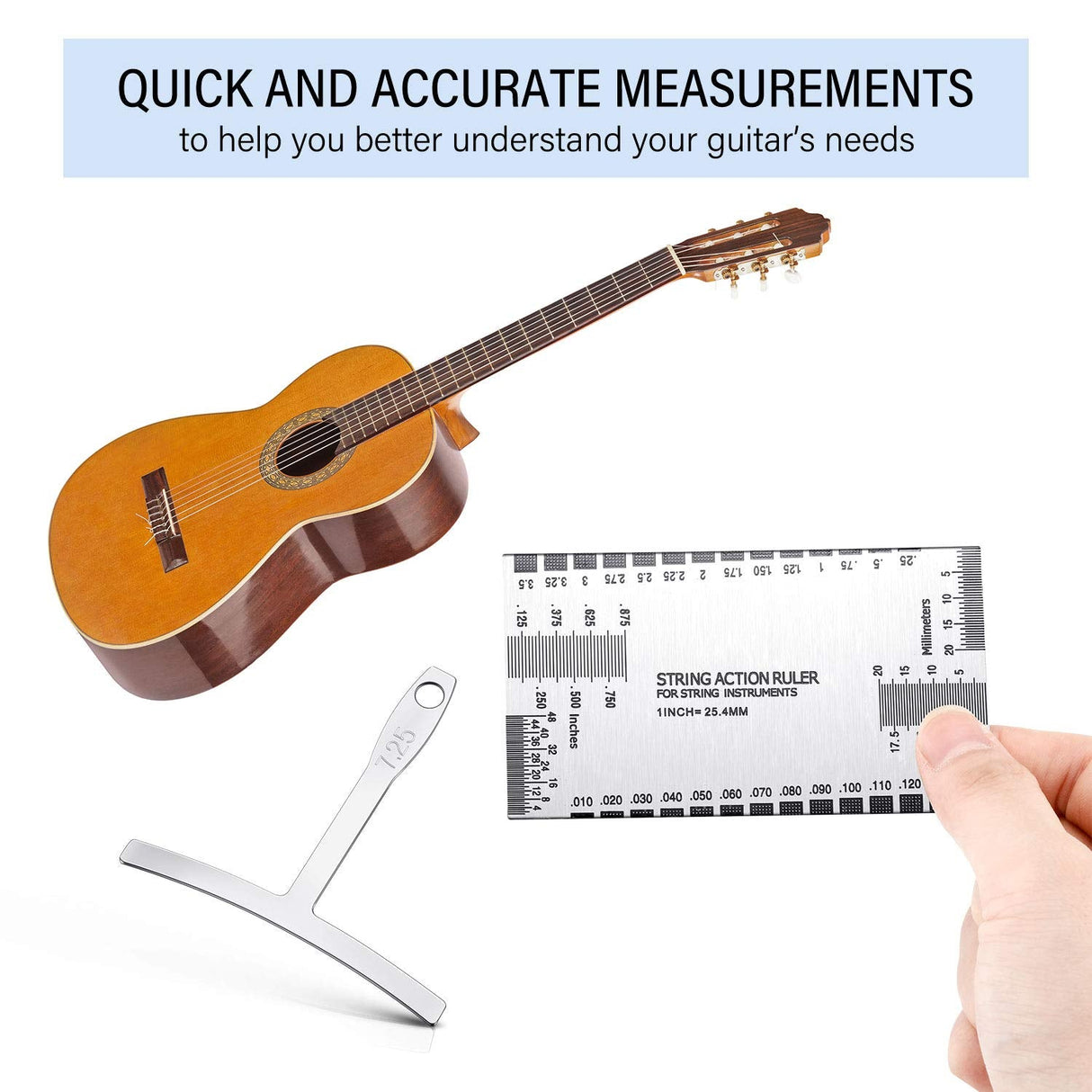 10 Pieces Luthier Tools Include 9 Understring Radius Gauge and 1 String Action Gauge Ruler Measuring Tool for Guitar Bass Setup Repair Tools Mudder