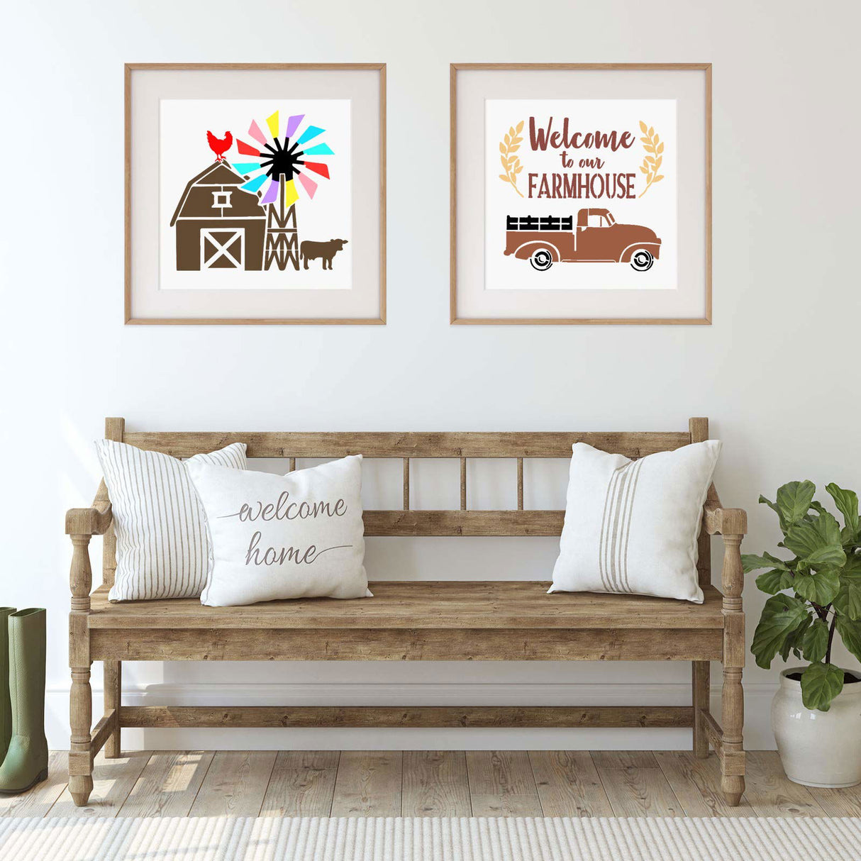 10 Pieces Reusable Farmhouse Stencils Farm Theme Painting Stencils for Scrapbooking Drawing Tracing DIY Furniture Wall Floor Fabric Decors, 2 Sizes Zonon