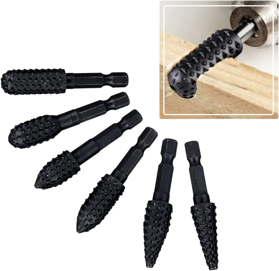 10 Pieces Rotary Burr Rasp Set, 1/4 Inch Hex Shank Quick Change Wood Carving Drill Bits Carbon Steel File Rasp DIY Woodworking Tool for Wood Plastic WoodArtSupply