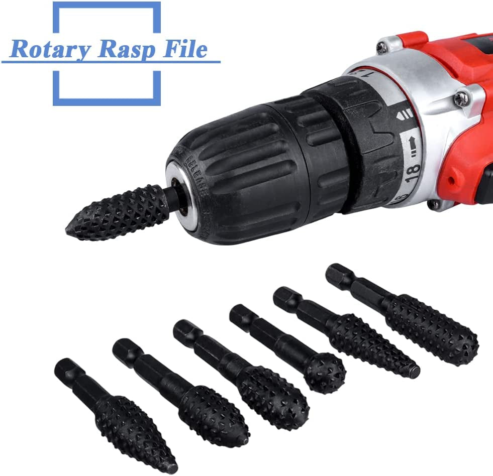 10 Pieces Rotary Burr Rasp Set, 1/4 Inch Hex Shank Quick Change Wood Carving Drill Bits Carbon Steel File Rasp DIY Woodworking Tool for Wood Plastic WoodArtSupply