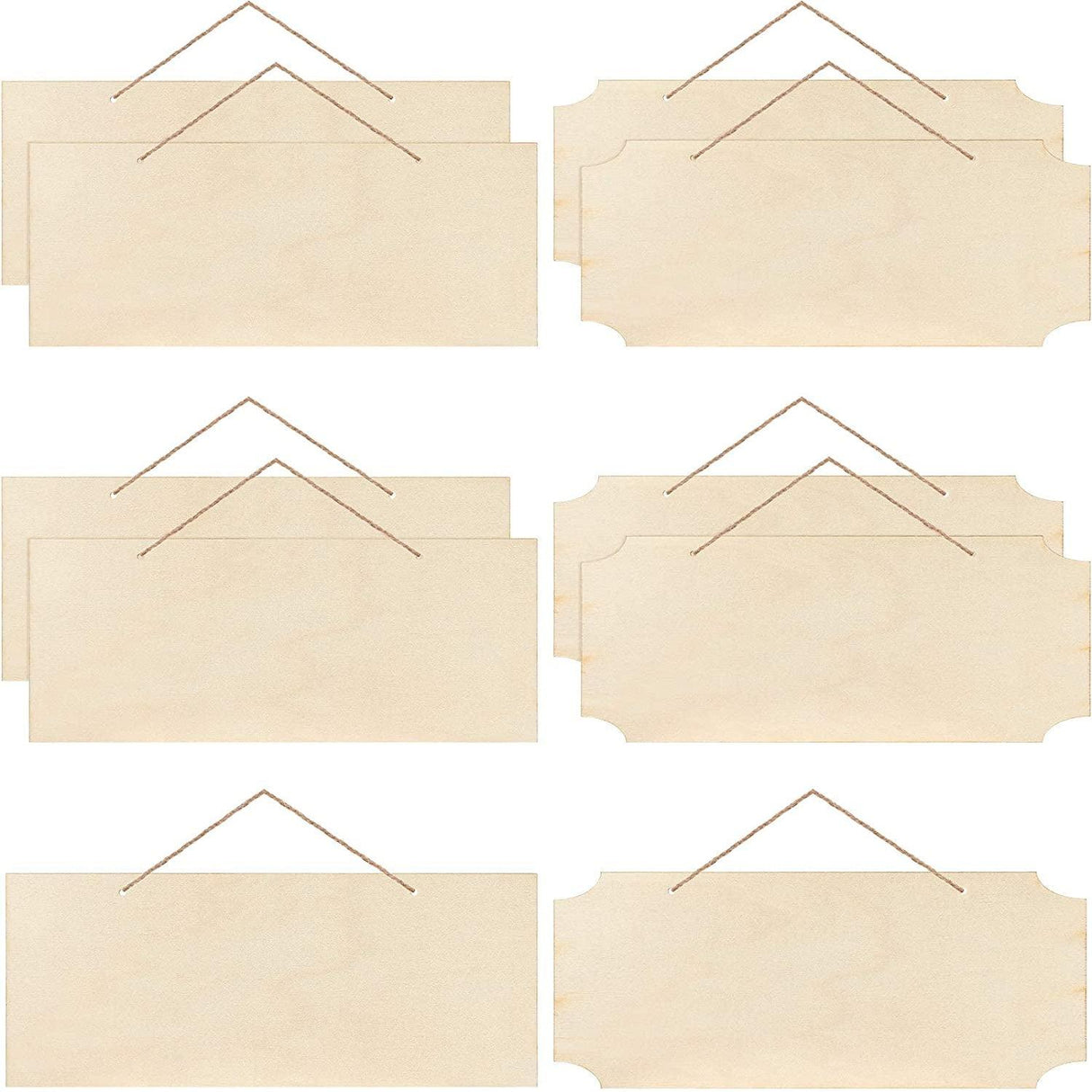 10 Pieces Unfinished Hanging Wood Sign Rectangle Blank Wooden Plaque Blank Hanging Slices Banners with Ropes (Beige) WoodArtSupply