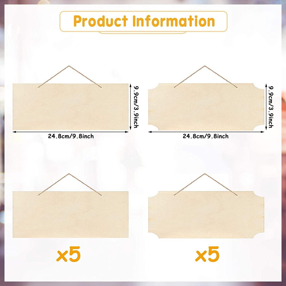 10 Pieces Unfinished Hanging Wood Sign Rectangle Blank Wooden Plaque Blank Hanging Slices Banners with Ropes (Beige) WoodArtSupply