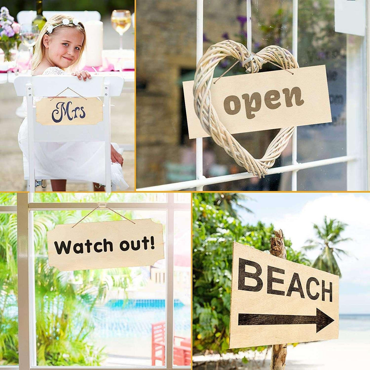 10 Pieces Unfinished Hanging Wood Sign Rectangle Blank Wooden Plaque Blank Hanging Slices Banners with Ropes (Beige) WoodArtSupply