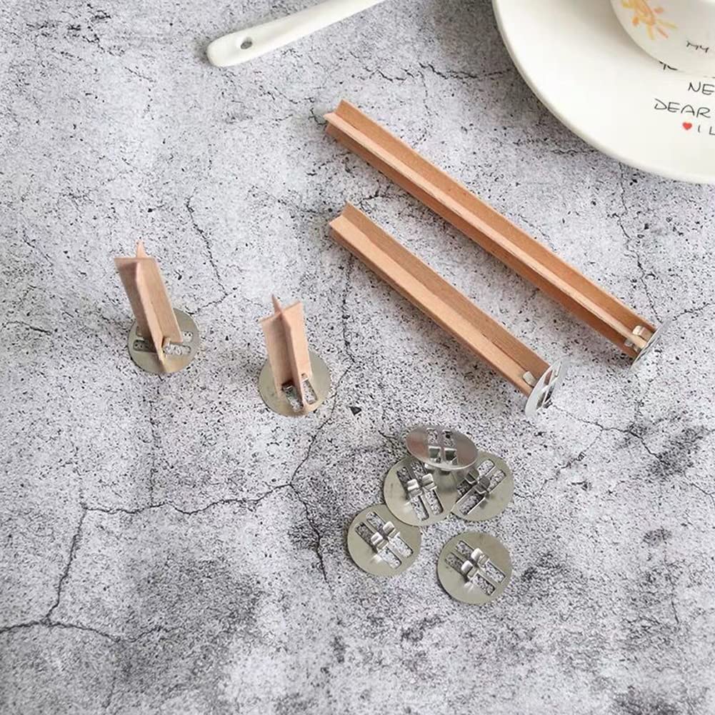 10 Sets Wooden Wicks Candle Wicks Wooden Candle Wicks Cross-Shaped Candle Wooden Wicks Iron Stand Candle Cores with Base Holder for DIY Candle Making lasenersm